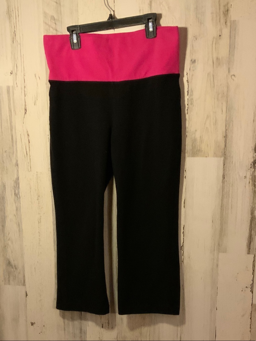 Old Navy Black Track Pants with Bright Pink Fold-Over Waist
